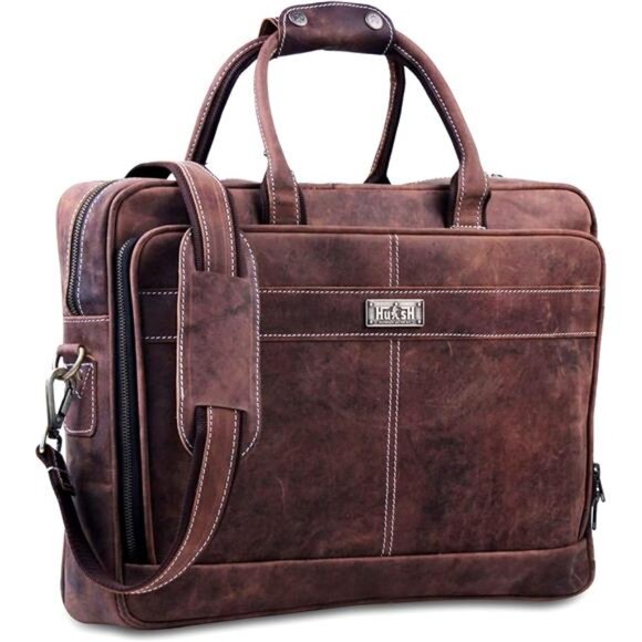 Men's Leather Laptop Bag Supple Genuine Leather Briefcase w/Padded 18 Inch